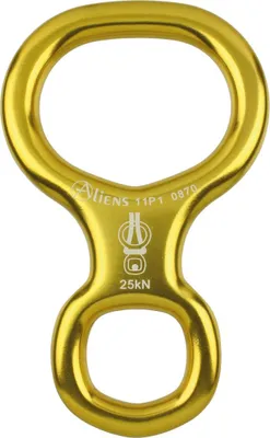 Goldfarbener Abseilachter von Aliens; geeignet für Klettern; mit einer Bruchlast von 25 kN.