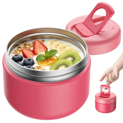 Image de Contenant isotherme pour aliments, 420 ml, en acier inoxydable, pour maintenir les aliments au chaud, boîte à lunch, rose