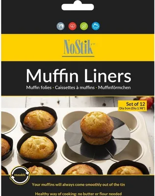 Image de Moules à muffins antiadhésifs NoStik 1DDD690, 12 pièces, Réutilisable, Antiadhésif, Noir