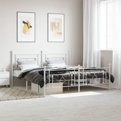 Produktbild von Bettgestell mit Kopf- und Fußteil Metall Weiß 183x213 cm , Klassische Betten 2024 Neu