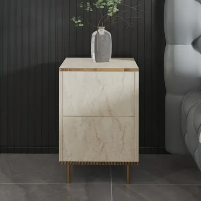 Immagine prodotto di Skye Decor, Imaj - Travertine, Oro, Comodino, Travertino, 100% PANNELLI DI PARTICELLE RIVESTITI IN MELAMMINA, 40 x 35 x 60 cm