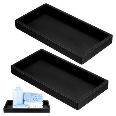Produktbild von 2 Stück Badezimmer Tablett Deko Tablett Weiß, Silikon Ablageschale, Kosmetiktabletts für Küchenspüle Schminktisch Badewanne Badezimmer Deko, Rechteck, 20 x 10 cm