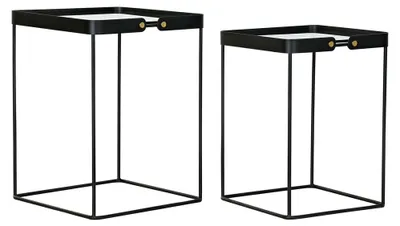 2er-Set Beistelltische, Schwarz/Gold, Metall/Glas, 42x42x56 cm