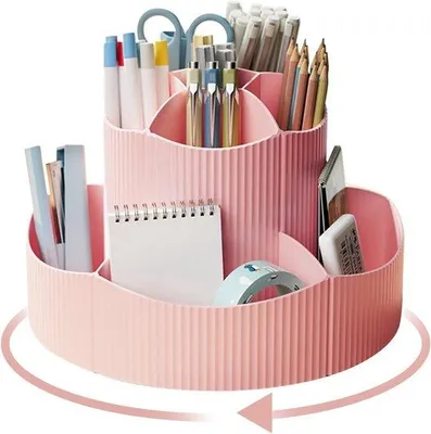 Imagen del producto de Soportes giratorios para escritorio de 360° - Organizador con 11 compartimentos y gran capacidad (rojo)
