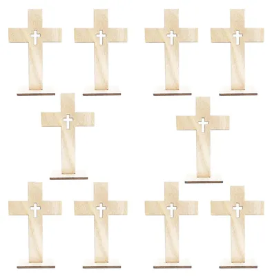 10 Holzkreuze mit Sockel, Kreuzdekoration, Tischdeko, 11,3 cm