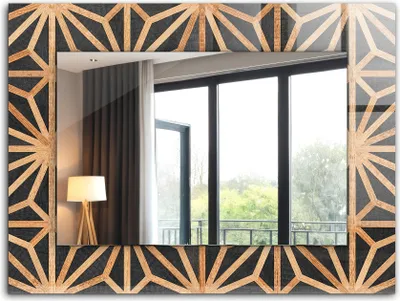Produktbild von Dekorativer Wandspiegel - Bedruckter Spiegel - Motiv - 80x60 cm - Geometrisches Holzmuster