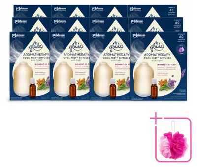 Zdjęcie produktu dla 12 sztuk zestawu startowego dyfuzora zapachowego Glade Aromatherapy – "Moment Zen" – pojemność 17,4 ml – zestaw ekonomiczny