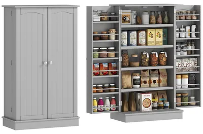 Produktbild von ZMH 2-türiger Küchenschrank mit 5 Einlegeböden und 12 Gewürzregalen 60 x 30 x 104 cm Grau