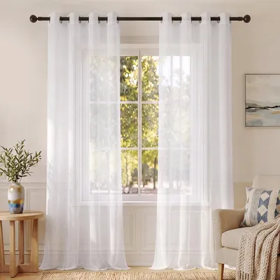 Image de Voilage rideau - Blanc - 140 x 260 cm, lot de 2 - Avec œillets - Pour salon et chambre