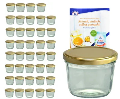 Image de lot de 40 pots de 230 ml avec couvercle doré, y compris le livret de recettes de Diamant Gelierzauber