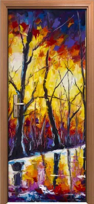 Produktbild von Türposter 80x200 cm Türaufkleber Türtapete Türfolie Klebefolie Wald Bäume farbenfroh Aquarell park