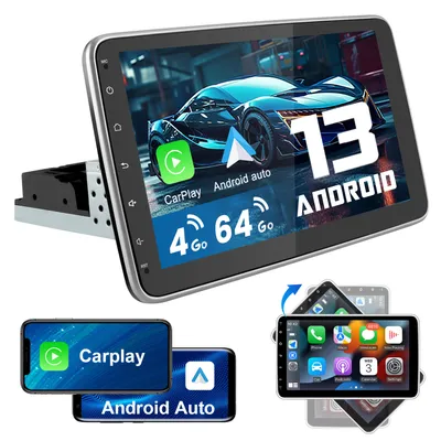 Produktbild von 4+64G 10" Android 13 360° Drehbar Bildschirm Carplay DAB+ 1DIN Autoradio GPS Navi WIFI BT USB FM