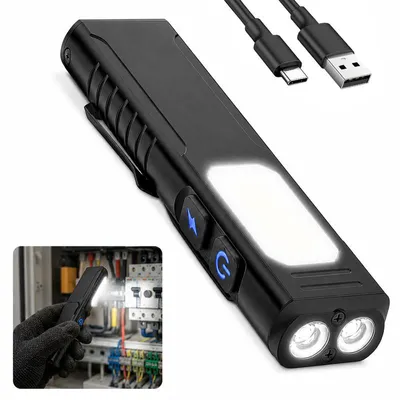 Produktbild von LED EDC Taschenlampe USB-C wiederaufladbar, Aluminium Mini Taschenlampe mit Magnet, COB Seitenlicht, Clip & 7 Modi