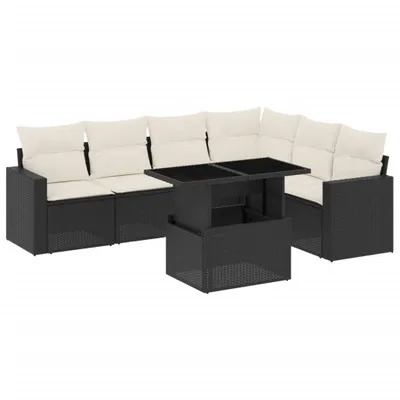 Produktbild von 7-tlg. Garten-Sofagarnitur mit Kissen Schwarz Poly Rattan