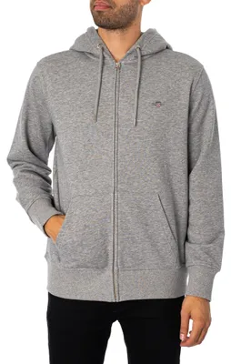 Produktbild von Gant Herren Reg Shield Full Zip Hoodie Kapuzenpullover, Grey Melange, 4XL EU