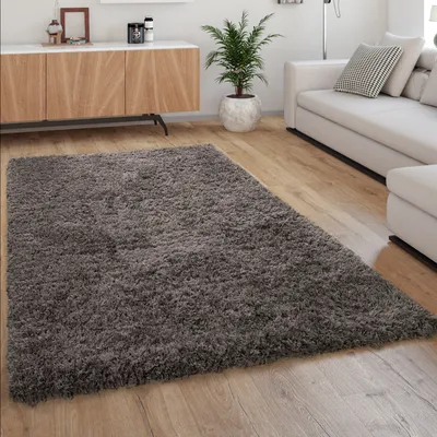 Image de Tapis à poils longs douillet moderne style shaggy flokati confortable uni anthracite taille 120 x 160 cm