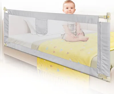 Produktbild von Bettgitter 200cm Bettschutzgitter Kinderbettgitter Babybettgitter Rausfallschutz für Bett Grau