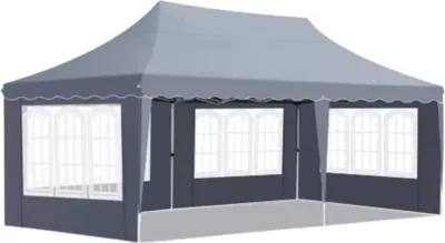 Obrázok produktu pre Skladací pavilón 3×6 m – Pop-Up Partyzelt / Tuinzelt – tmavošedý – 420D Oxford tkanina – so 4 odnímateľnými bočnými stenami – výškovo nastaviteľný, vodotesný, odolný