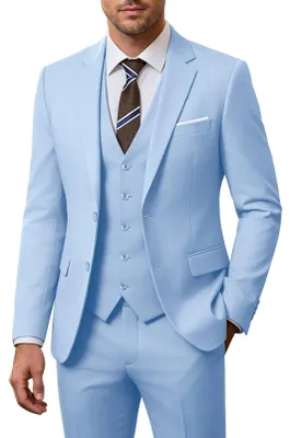 Produktbild von ZKHOECR Herren-Anzug-Set, 3-teilig, schmale Passform, Blazer mit Zwei Knöpfen, e