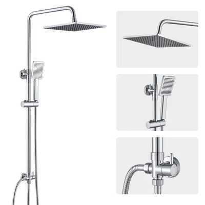 Produktbild von DERW Duschsystem Duschset Chrom Duschsystem Regenduschset ohne Armatur, mit Kopfbrause und Handbrause