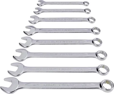Produktbild von TOOLCRAFT 815082 Ring-Maulschlüssel-Satz 8teilig Schlüsselweite (Metrisch) 8 - 19 mm Schlüsselweite (Zoll) 1/2 - 11/16