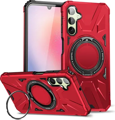 Obrázek produktu pro Dvouvrstvé pouzdro pro Samsung Galaxy A54 kompatibilní s MagSafe, robustní ochrana pouzdro s magnetickým prstencovým stojánkem červené