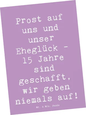 Produktbild von Mr. & Mrs. Panda Postkarte Spruch 15. Hochzeitstag Gläserne Hochzeit - Lavendeltraum - Geschenk, Liebe und Zusammenhalt, Heirat, bildkarte, Postkarten, Ansichtskarte