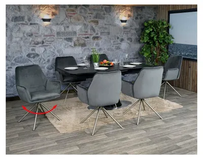 Produktbild von 6er-Set Esszimmerstuhl mit Armlehne, drehbar, Samt - dunkelgrau, Edelstahl