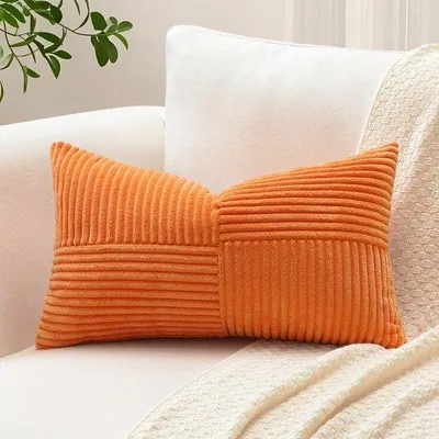 Zdjęcie produktu dla Miękki pokrowiec na poduszkę z tkaniny corduroy w paski, dekoracyjny pokrowiec na poduszkę wykonany z corduroy, z ukrytym zamkiem, łatwy w pielęgnacji i odporny na blaknięcie, idealny do salonu i sypialni