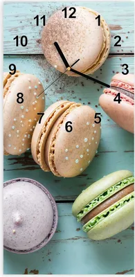 Produktbild von Wanduhr aus Glas mit Motiv Macarons auf Holz- 30 x 60 cm - inkl. Aufhängesystem