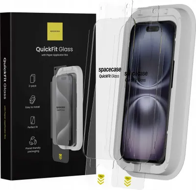 Immagine prodotto di 2x vetro temperato con applicatore SPACECASE QuickFit Glass per iPhone 15 / 16