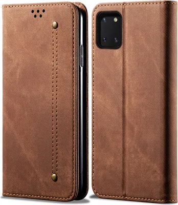 Produktbild von Galaxy Note10 Lite Hülle, LaimTop Denim Leder Brieftasche Magnetverschluss Flip Bookstyle Schutzhülle mit Standfunktion für Samsung Galaxy Note10 Lite Samsung Galaxy Note10 Lite Braun