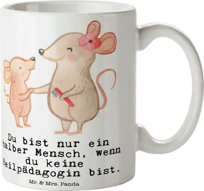 Produktbild von Mr. & Mrs. Panda Kaffeetasse Heilpädagogin Herz - Weiß - Geschenk, Ausbildung, Tasse, Kaffeebecher, keramik, haferl, Keramiktasse, Lustig, Spruch, Studium
