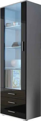 Produktbild von Standvitrine Vitrinenschrank SOHO SH1B weiß / schwarz hochglanz Glasvitrine mit 3 Schubladen 60 x192 x 41cm