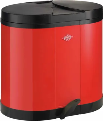 A red and black WESCO Ökosammler Beta trash can with a pedal.
