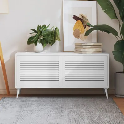 Produktbild von HOMMIE Schranktüren Lamellen-Design 2 Stk Weiß 39,5x59,4cm Massivholz NEU905331 - Schranktüren