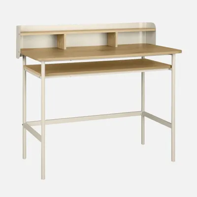 Produktbild von sweeek - Schreibtisch mit Metall, Holzdekor und 3 Nischen - Beige