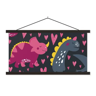 Produktbild von MuchoWow® Textilposter Dinosaurier - Kind - Muster - Rosa - Mädchen 90x45 cm mit schwarzem Rahmen - Klemmleisten