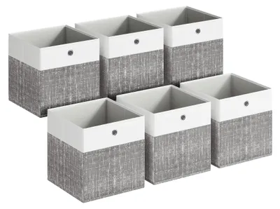 Produktbild von SONGMICS Aufbewahrungskörbe, 6er Set, faltbare Stoffboxen mit PP-Platten, für Regal, 30 x 30 x 30 cm, weiß-grau