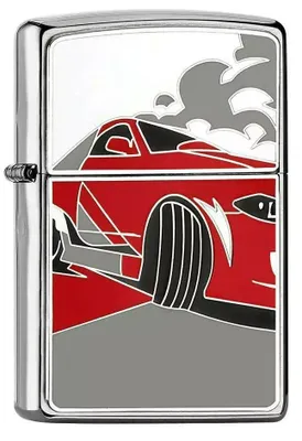 Produktbild von Zippo Benzin-Feuerzeug Chrom gebürstet mit Rennwagen-Emblem windfest