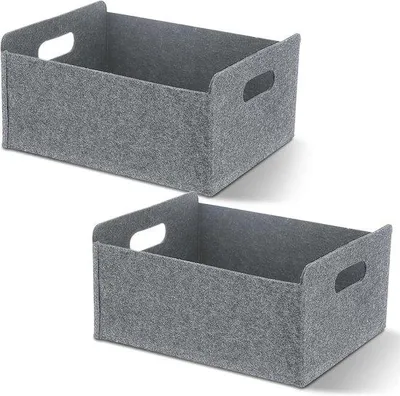 Produktbild von Famanu Aufbewahrungskörbe, 2 Stück, faltbare Organizer, graue Filzbox, rechteckig, 30 x 26 x 12,5 cm