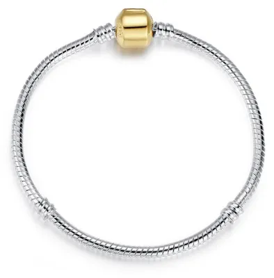 Produktbild von Ein silberfarbenes Armband mit einem goldfarbenen Verschluss