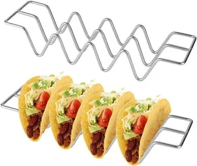 Produktbild von Taco-Shellhalter aus Edelstahl - 2er Set - Wellenförmig - Für 3 oder 4 Tacos - Haushalt und Partyzwecke