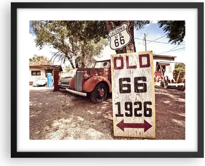 Produktbild von Gerahmtes Poster - Schwarzer Rahmen - Straße alt 66 USA - 50x40 cm - Wand Bild - Wanddeko - Wandbilder - Kunstposter - Wandposter - Bilderrahmen - Bilder - Kunstdruck - Wandbild - P2BAA50x40-3562