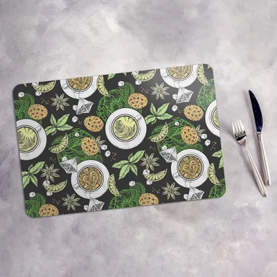 Produktbild von Tischset 6x45x30 cm + 6x10fi cm Platzset Tischmatte Platzmatte Untersetzer - Tee Tasse Kekse