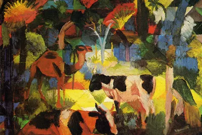 Obrázok produktu pre August Macke Art Print Obraz - Krajina s kravami a ťavou (80 x 120 cm)