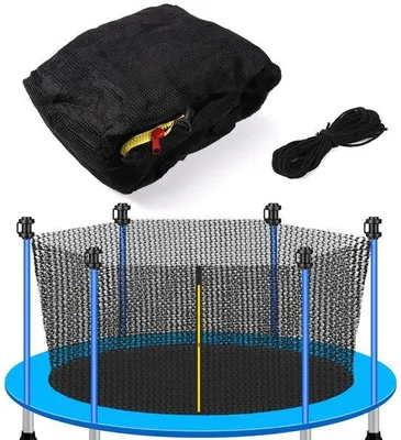 Produktbild von Trampolinnetz für 4,27m Trampolinen - Sicherheitsnetz mit verstellbarer Riemen - Doppelte Sicherheitsverschlüsse - 13m Seil - PE-Material - Schwarz - Trampolinnetz für Trampolins