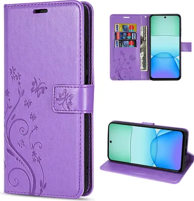 Produktbild von Xiaomi Redmi 13 Handyhülle - Wallet Case Flip Cover - Blumen Klapphülle Lila