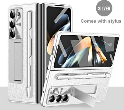 Obrázek produktu pro Pouzdro na Samsung Galaxy Z Fold 6 Litschi tvrdé PC pouzdro s ochranou displeje, ochranou objektivu, stojánkem a držákem na pero Stříbro