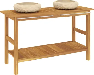 Image de Lavabo avec vasque en marbre crème teck massif